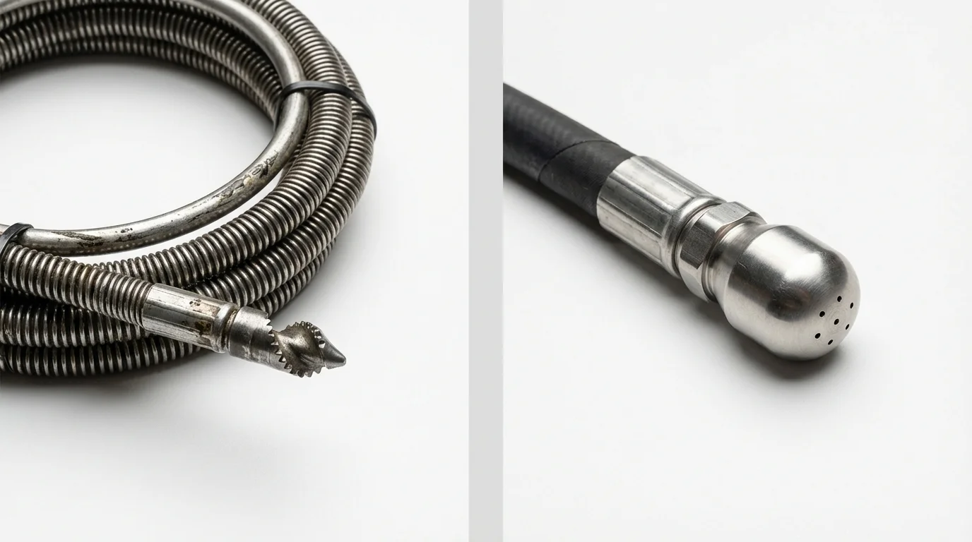 Drain snake cable and hydro jetting nozzle used for drain cleaning in Monticello, WI