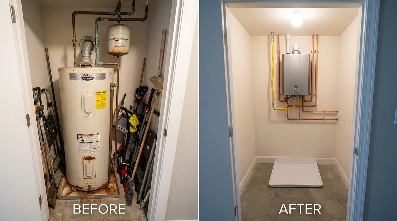 Tank water heater versus wall-mounted tankless unit comparison for Monticello, WI homeowners